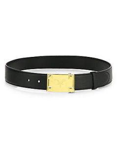 Prada Saffiano Logo Plaque Belt   Black