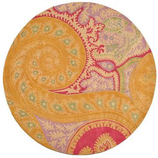 Hand tufted Orange Abstract Wool Rug (79 Round)