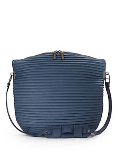 Faux Leather Pleated Shoulder Bag   Night Blue
