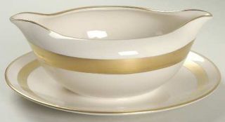 Flintridge Theme (Wide Gold,Coupe,No Verge) Gravy Boat with Attached Underplate,