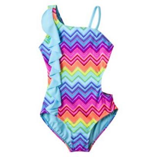Xhilaration Girls 1 Piece Asymmetrical Chevron Swimsuit   Rainbow L