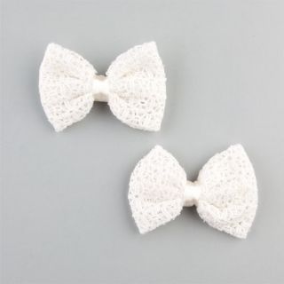 2 Piece Crochet Bow Hair Clips Ivory One Size For Women 228824160