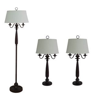 Metal and Resin 3 piece Antique Brown Finish Candelabra Arms Lamp Set