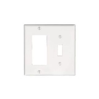 Leviton 80405W Electrical Wall Plate, Combination, 1 Decora and 1 Toggle Switch, 2Gang White