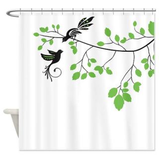  Birds and a Tree Branch with Green Leaves Shower C  Use code FREECART at Checkout