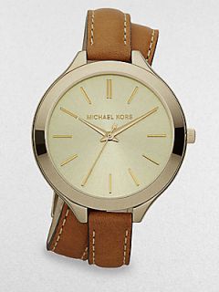 Michael Kors Leather & Goldtone Stainless Steel Double Wrap Watch   Tan Gold