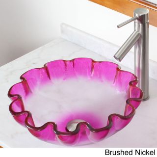 Elite 164e2659 Modern Design Lotus Tempered Glass Bathroom Vessel Sink With Faucet Combo (Multicolor Unique hand painting technologyInterior/exterior Both Included Elite custom design solid brass umbrella basket pop up drain and mounting ringDurableEasy