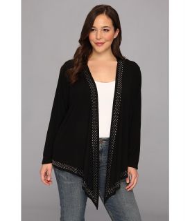 Karen Kane Plus Size Sweater Knit Jacket W/ Trim Womens Sweater (Black)