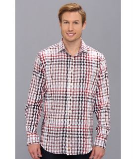 Thomas Dean & Co. Red Satin Plaid Tailored Fit Button Down L/S Sport Shirt Mens Clothing (Red)