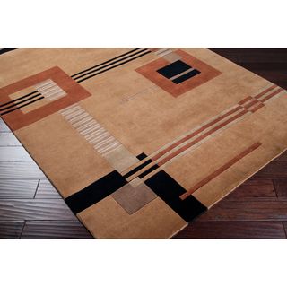Hand knotted Brown Contemporary Cheadle Semi worsted New Zealand Wool Abstract Rug (9 X 13)