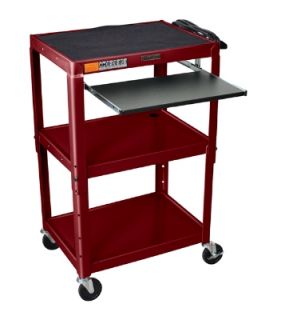 Luxor Furniture Utility Cart w/ Pull Out Keyboard, Adjusts to 42 in, 24 x 18 in, Burgundy