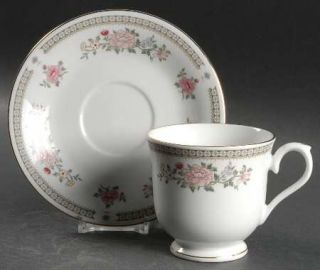 Trisa 1560 (China) Footed Cup & Saucer Set, Fine China Dinnerware   Green, Rose