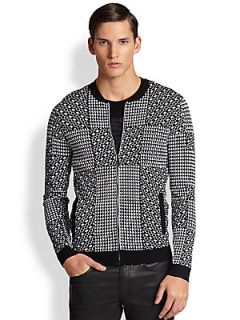 Versace Collection Geometric Zip Sweater   Black White