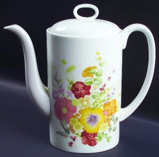 Wedgwood Summer Bouquet Coffee Pot & Lid, Fine China Dinnerware   Multicolor Flo