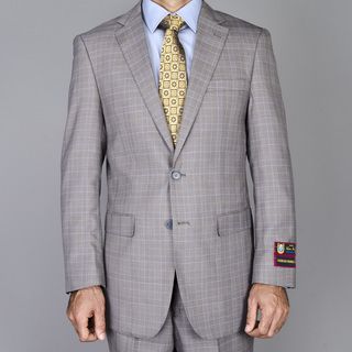 Mens Taupe Windowpane 2 button Suit