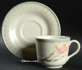 Noritake Paradise Valley Flat Cup & Saucer Set, Fine China Dinnerware   Flowers,