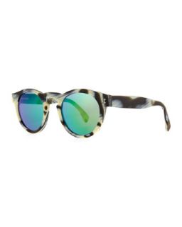 Leonard Round Horn Pattern Sunglasses with Mirror Lens   Illesteva