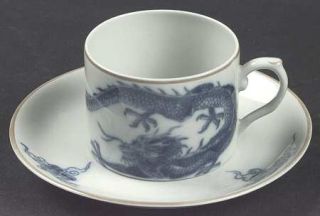 Mottahedeh Blue Dragon (Brown Trim) Flat Cup & Saucer Set, Fine China Dinnerware