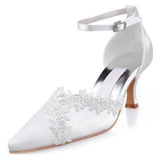 Satin Wedding Womens Chunky Heel DOrsay Two Piece Heels Shoes With Lace(More Colors)