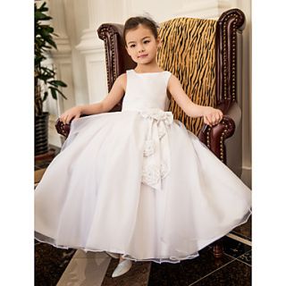 A line Square Tea length Satin And Oganza Wedding/Party Flower Girl Dress(More Colors)