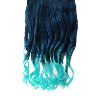 16 Inch Clip in Synthetic Green Gradient Wavy Hair Extensions with 5 Clips