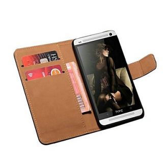 Book Style Genuine Leather Stand Wallet Case for HTC One M7