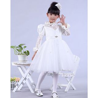 A line High Neck Knee length Satin And Lace Flower Girl Dress