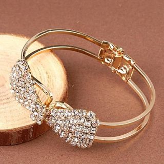Womens Crystal Rhinestone Bowknot Adjustable Bangle Bracelet