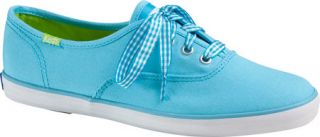 Womens Keds Champion Gingham Lace   Sky Blue Canvas Casual Shoes