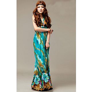 TS Bohemia Colorful V Neck Tulip Halter Beach Maxi Dress(Random Prints)