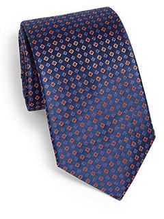  Collection Neat Square Silk Tie   Navy