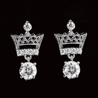 Cute Platinum Plated With Zircon Crown Shaped Womens Drop Earrings