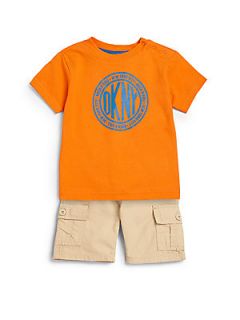 DKNY Infants Two Piece Circle of Rock Token Tee & Cargo Shorts Set   Safari