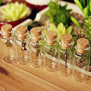 Glass Wishing Bottle with Cork Stoppers   Set of 6 (Random Design)