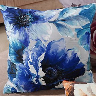 Retro Oriental Ink Painting Style Blue Blossoms Decorative Pillow With Insert