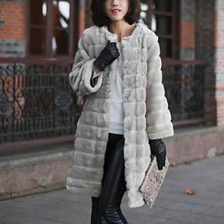 Long Sleeve Collarless Faux Fur Party/Casual Coat(More Colors)