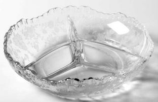 Cambridge Rose Point Clear 3 Part Relish Dish   Stem 3121,Clear,Etched