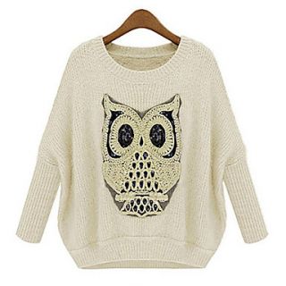 Womens Spring Round Collar Loose Knitwear Owl Embroidery Sweater