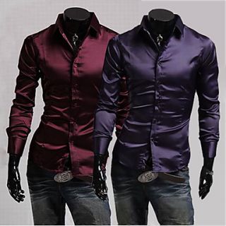 Mens Fashion Emulation Silk Shiny Leisure Long Sleeve Shirt