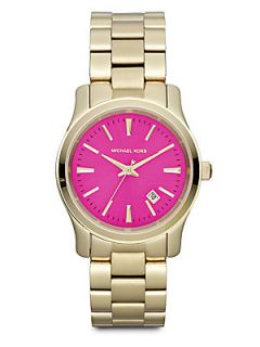 Michael Kors Runway Goldtone Stainless Steel Bracelet Watch   Gold Pink