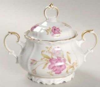 Edelstein Shelby/Shelbey Sugar Bowl & Lid, Fine China Dinnerware   Pink Flowers,
