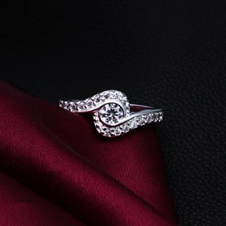 High Quality Shining Silver Plated Clear Rhinestone Womens Ring
