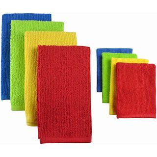 Set of 8 Terry Primary Dish Towels and Dish Cloths