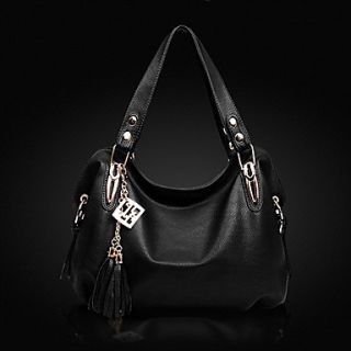 Fenghui WomenS Black Tassels Designed Pu Leather Shoulder Bag CrossbodyMessenger Tote