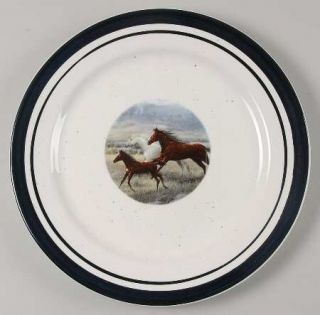 Gibson Designs Wild Horses Dinner Plate, Fine China Dinnerware   Black Bands,Hor