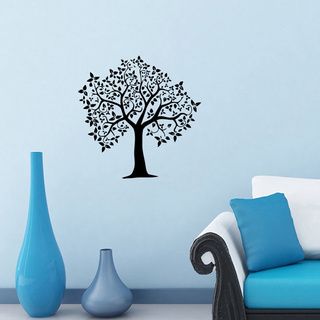 Tree Nature Leaves Vinyl Sticker Decal Mural Art (Glossy blackDimensions 25 inches wide x 35 inches long )