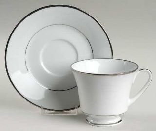 Noritake Pinnacle Footed Cup & Saucer Set, Fine China Dinnerware   White, Platin