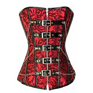 Womens Vintage Print Chain Decoration Bandage Corset With G Strings