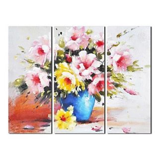 Hand Painted Oil Painting Still Life Pink Vase Flower With Stretched Frame Set of 3