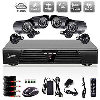 Liview 8CH Full D1 DVR and 4pcs Outdoor 600TVLine Day/Night cameras